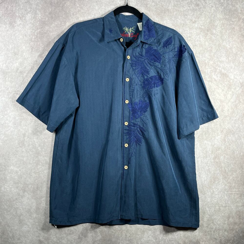 Bamboo Clay Hawaiian Camp Shirt‎ Mens Medium Blue Summer Beach Tropical Beach